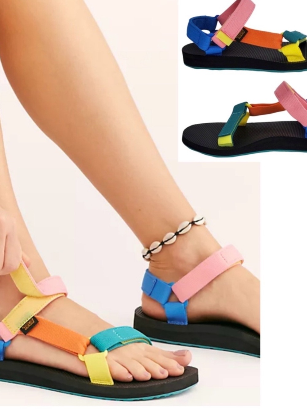 Teva Multicolor Strappy Sandals — Pink, Blue, Orange, Yellow, Teal